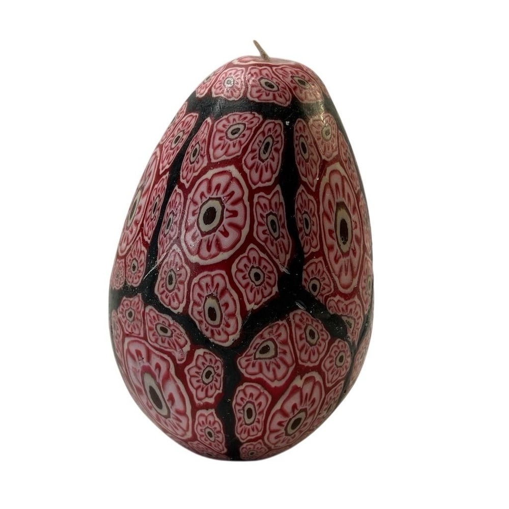 Vintage‎ Millefiori egg shaped candle pinkish red/black